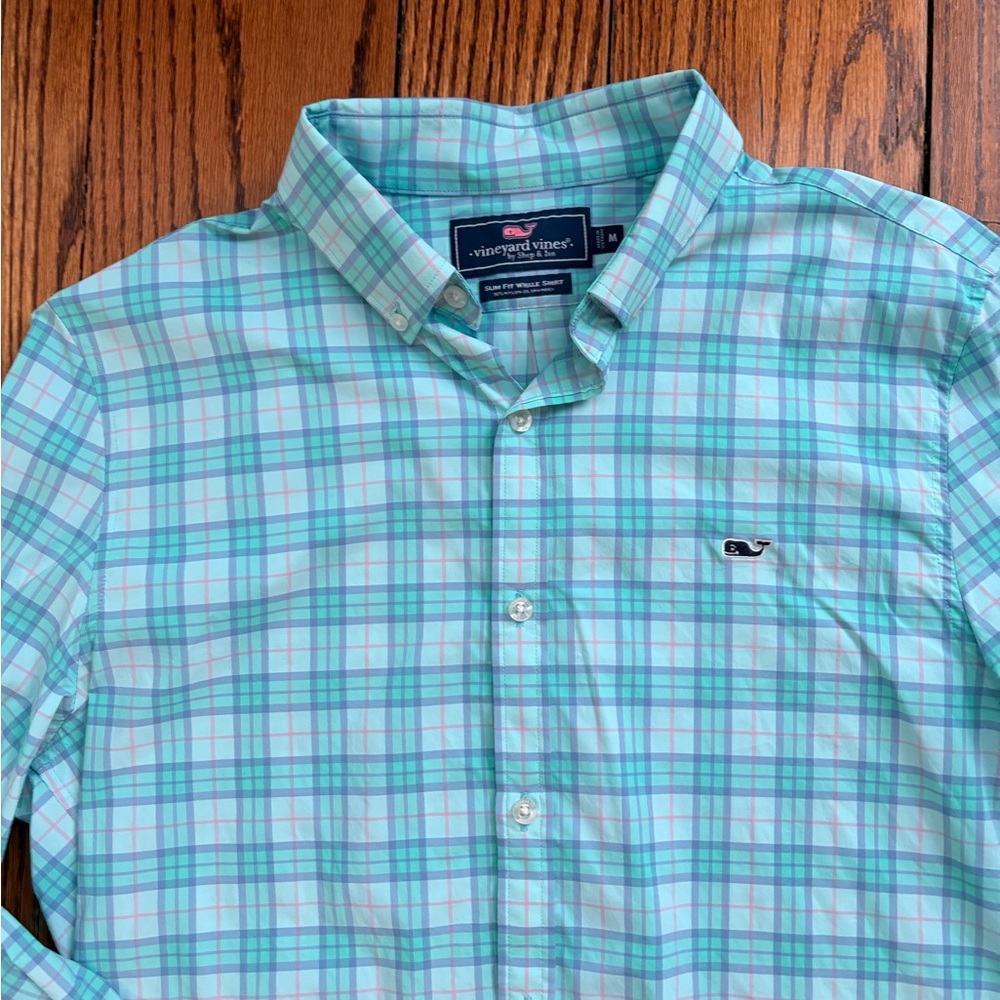 Vineyard Vines Men’s Slim Fit Plaid Whale Shirt - Aqua/Teal